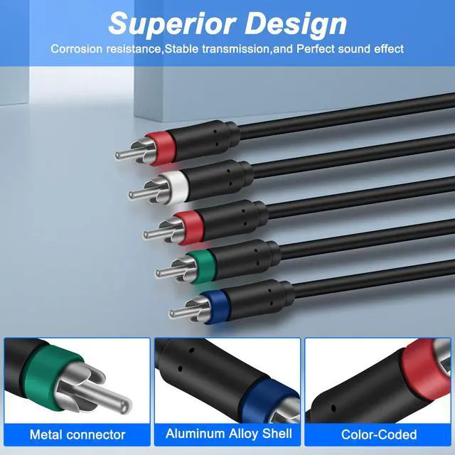 Alt view image 3 of 6 - YPbPr Component Video Extension Cable | 5RCA Female-to-Male Audio Video HD Component Cable for DVD Players, VCR, Camcorder, HDMI Crossover, Set Top Box (1.8M)