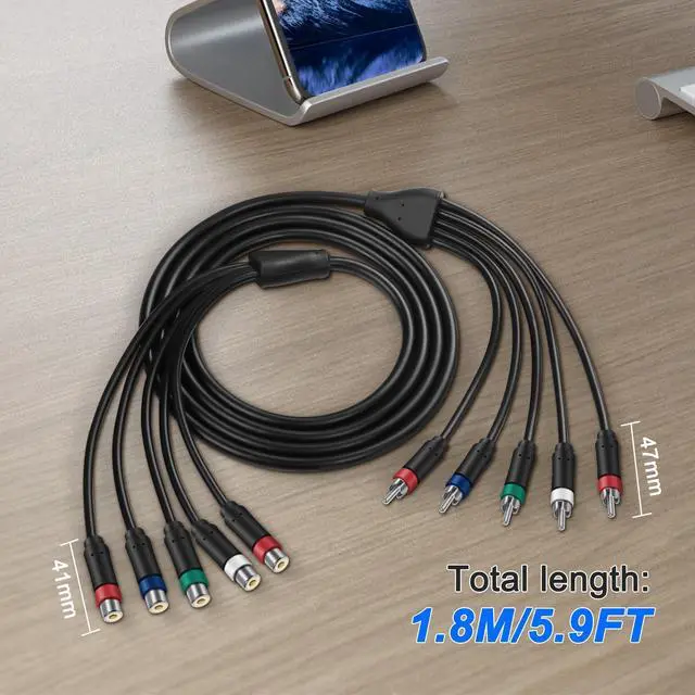 Alt view image 5 of 6 - YPbPr Component Video Extension Cable | 5RCA Female-to-Male Audio Video HD Component Cable for DVD Players, VCR, Camcorder, HDMI Crossover, Set Top Box (1.8M)