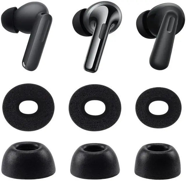 Main image of Memory Foam Ear Tips for OnePlus Buds Earbuds, Secure Fit | Soft Foam Eartips Compatible with OnePlus Buds 4 / Nord Buds 3 Pro / Buds Pro 3 / Buds 3 Earbuds (3 Pairs, Black, S/M/L)