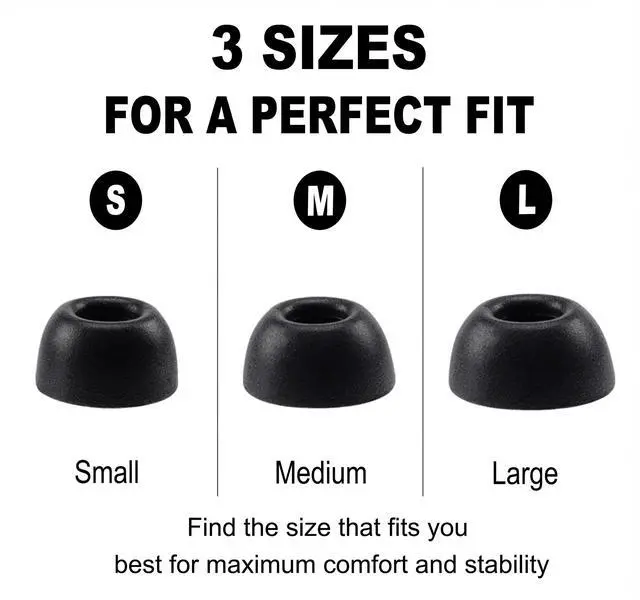 Alt view image 5 of 6 - Memory Foam Ear Tips for OnePlus Buds Earbuds, Secure Fit | Soft Foam Eartips Compatible with OnePlus Buds 4 / Nord Buds 3 Pro / Buds Pro 3 / Buds 3 Earbuds (3 Pairs, Black, S/M/L)