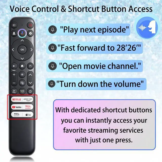 Alt view image 3 of 7 - Voice Remote Control RC813 New Replacement Compatible with TCL Google TV Compatible with FHD HDR LED QLED QD-Mini 4K UHD Smart TVs S3/S4/S5/Q5/Q6/Q7/QM7/QM8 Series