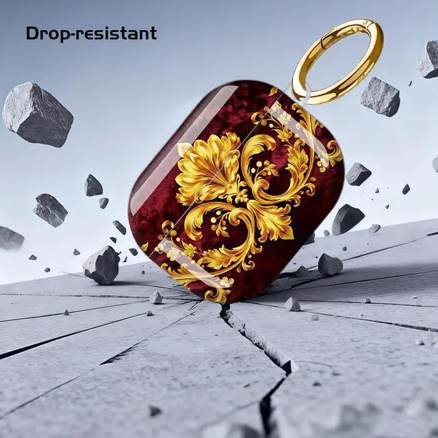 Alt view image 5 of 7 - Compatible with AirPod Pro 3 Case,Shockproof Protective Cover with Keychain, Wireless Charging Case Perfect for Women, Trendy Design for AirPod Pro 3rd Generation(Golden Ornate Floral)