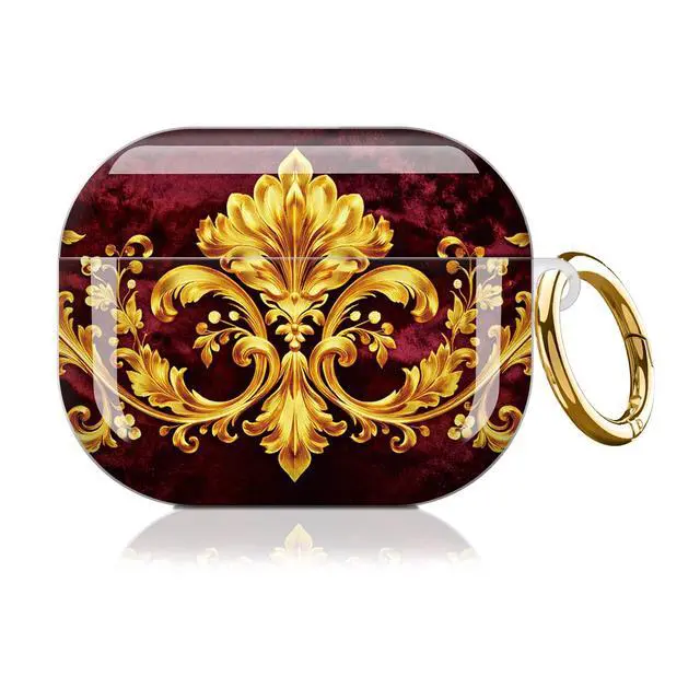 Alt view image 7 of 7 - Compatible with AirPod Pro 3 Case,Shockproof Protective Cover with Keychain, Wireless Charging Case Perfect for Women, Trendy Design for AirPod Pro 3rd Generation(Golden Ornate Floral)