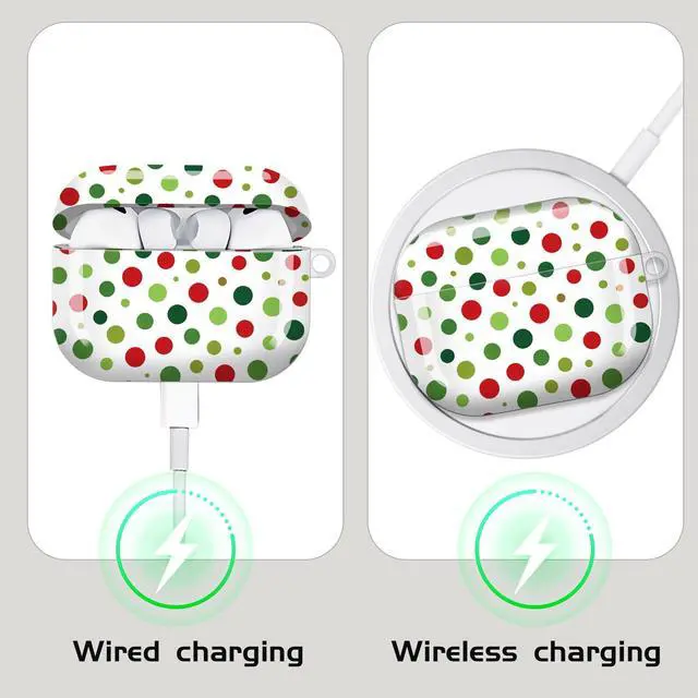 Alt view image 4 of 7 - Compatible with AirPod Pro 3 Case,Shockproof Protective Cover with Keychain, Wireless Charging Case Perfect for Women, Trendy Design for AirPod Pro 3rd Generation(Red Green Polka Dot)