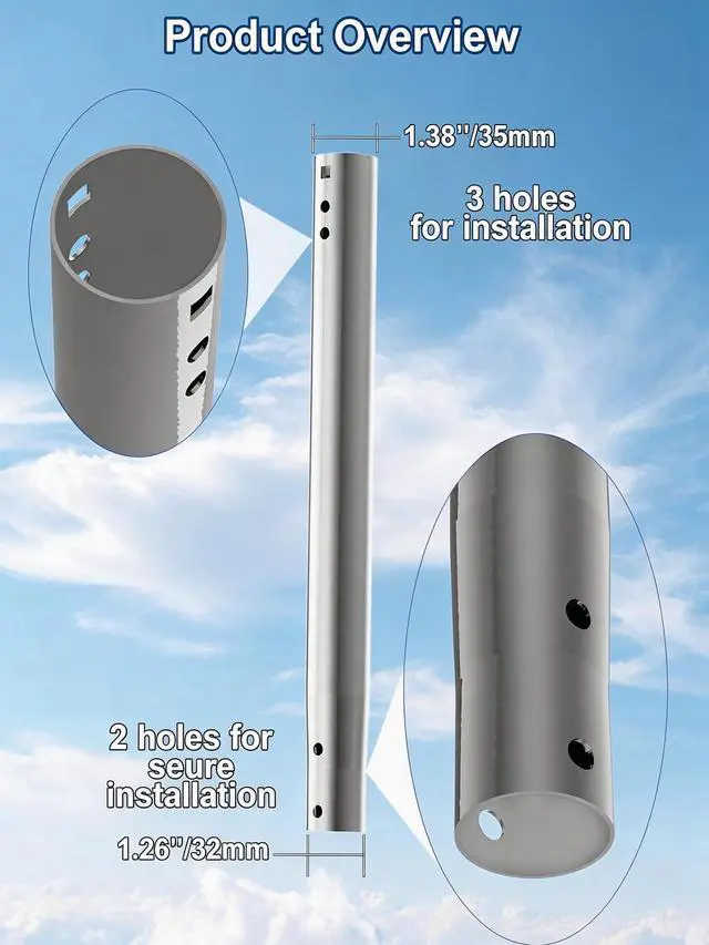 Alt view image 3 of 4 - 14" Antenna Pole Extension, 32mm/35mm Dual-End Adapter, Steel | 14-inch extension pole, 430 stainless steel, Fits standard J-pole masts, Easy installation