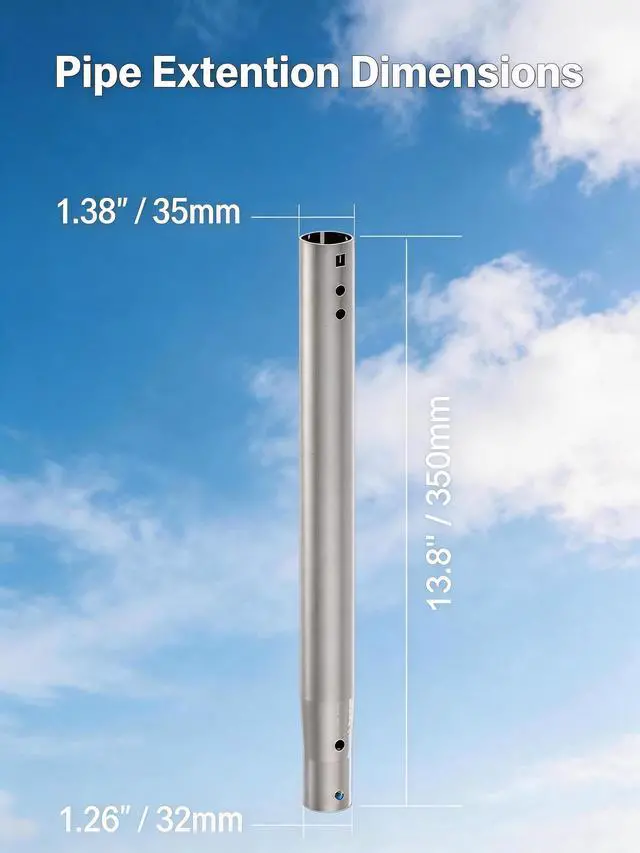 Alt view image 2 of 4 - 14" Antenna Pole Extension, 32mm/35mm Dual-End Adapter, Steel | 14-inch extension pole, 430 stainless steel, Fits standard J-pole masts, Easy installation