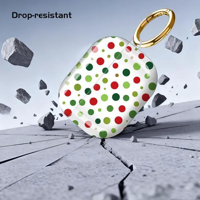 Alt view image 5 of 7 - Compatible with AirPod Pro 3 Case,Shockproof Protective Cover with Keychain, Wireless Charging Case Perfect for Women, Trendy Design for AirPod Pro 3rd Generation(Red Green Polka Dot)