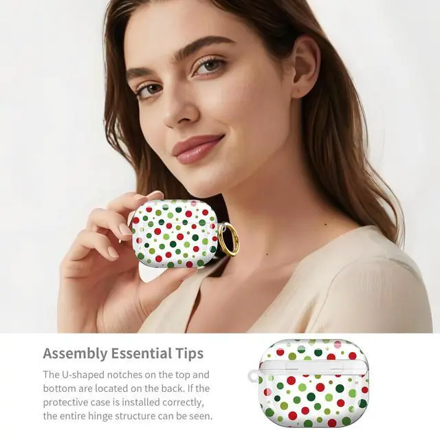 Alt view image 6 of 7 - Compatible with AirPod Pro 3 Case,Shockproof Protective Cover with Keychain, Wireless Charging Case Perfect for Women, Trendy Design for AirPod Pro 3rd Generation(Red Green Polka Dot)