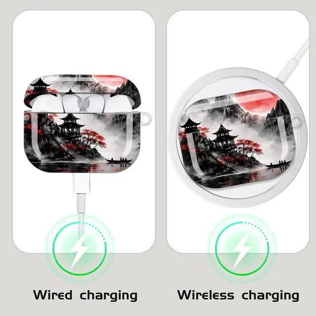 Alt view image 4 of 7 - Compatible with AirPod Pro 3 Case,Shockproof Protective Cover with Keychain, Wireless Charging Case Perfect for Women, Trendy Design for AirPod Pro 3rd Generation(Red Moon Mountain)
