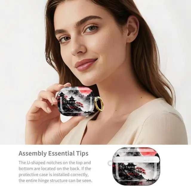 Alt view image 6 of 7 - Compatible with AirPod Pro 3 Case,Shockproof Protective Cover with Keychain, Wireless Charging Case Perfect for Women, Trendy Design for AirPod Pro 3rd Generation(Red Moon Mountain)
