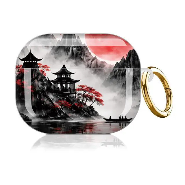 Alt view image 7 of 7 - Compatible with AirPod Pro 3 Case,Shockproof Protective Cover with Keychain, Wireless Charging Case Perfect for Women, Trendy Design for AirPod Pro 3rd Generation(Red Moon Mountain)
