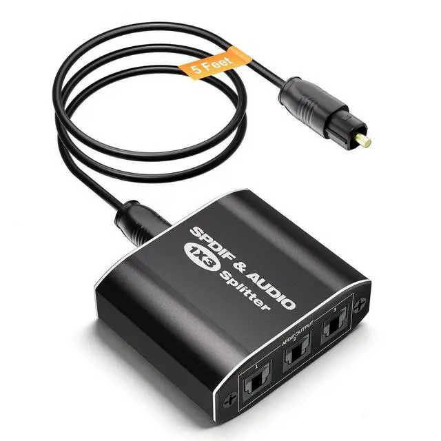 Main image of Optical Audio Splitter 1x3, Toslink Digital SPDIF Splitter 1 in 3 Out | Supports Dolby Digital DTS 5.1 & LPCM 2.0, Compatible with PS5, Xbox, TV, Sound Bar, Home Theater