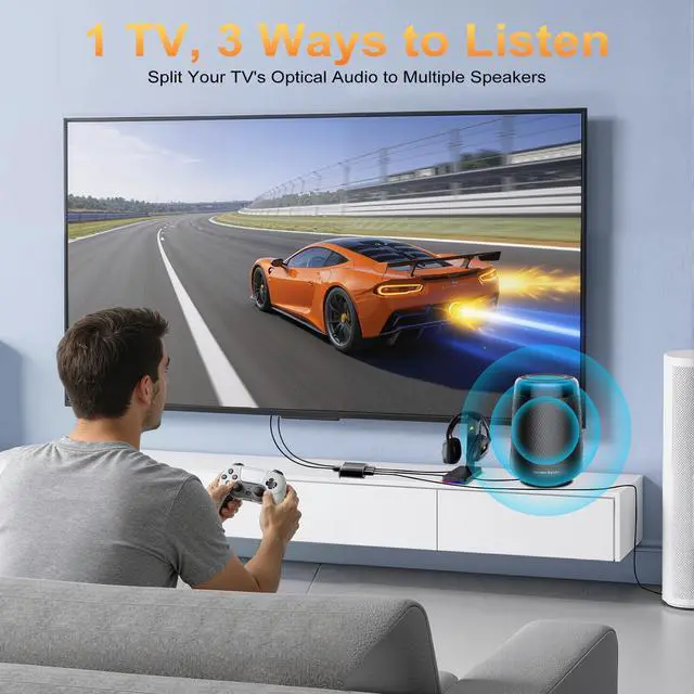 Alt view image 3 of 6 - Optical Audio Splitter 1x3, Toslink Digital SPDIF Splitter 1 in 3 Out | Supports Dolby Digital DTS 5.1 & LPCM 2.0, Compatible with PS5, Xbox, TV, Sound Bar, Home Theater