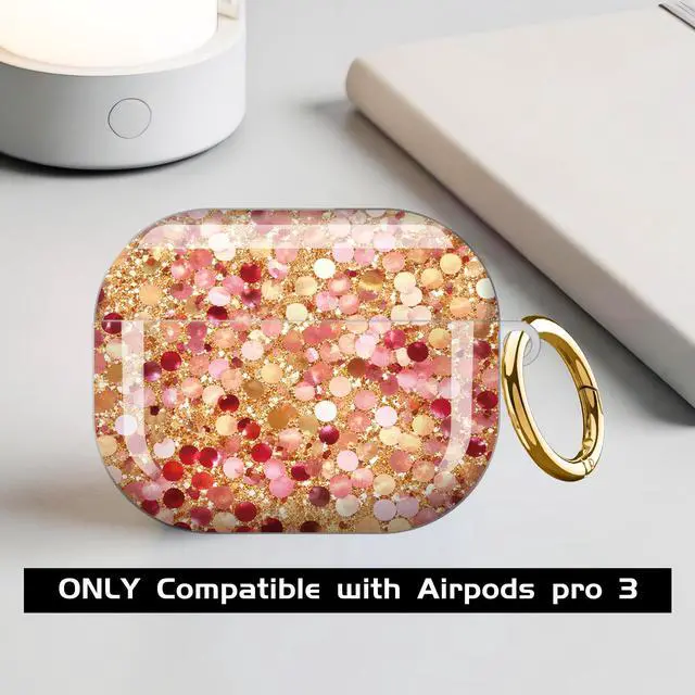 Alt view image 3 of 7 - Compatible with AirPod Pro 3 Case,Shockproof Protective Cover with Keychain, Wireless Charging Case Perfect for Women, Trendy Design for AirPod Pro 3rd Generation(Golden Pink Red)