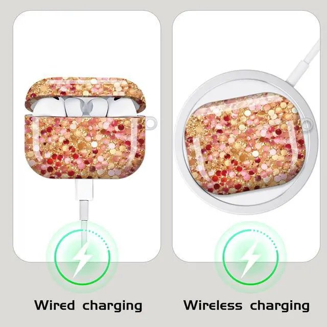 Alt view image 4 of 7 - Compatible with AirPod Pro 3 Case,Shockproof Protective Cover with Keychain, Wireless Charging Case Perfect for Women, Trendy Design for AirPod Pro 3rd Generation(Golden Pink Red)