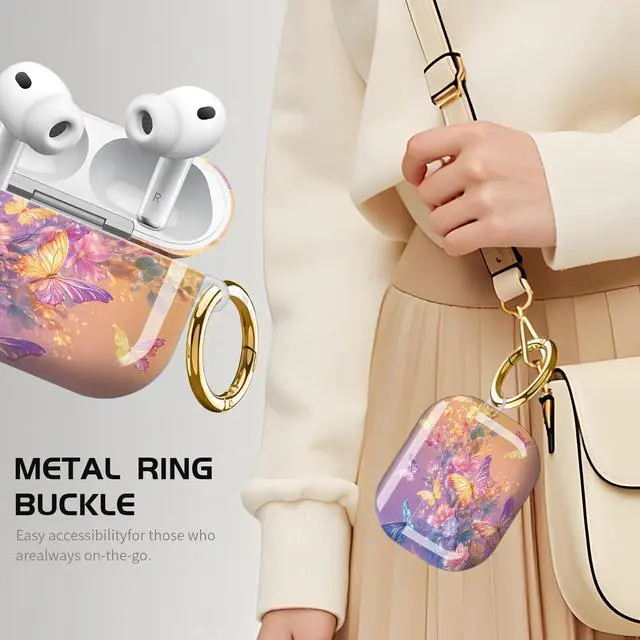 Alt view image 2 of 7 - Compatible with AirPod Pro 3 Case,Shockproof Protective Cover with Keychain, Wireless Charging Case Perfect for Women, Trendy Design for AirPod Pro 3rd Generation(Butterfly Floral Gradient)