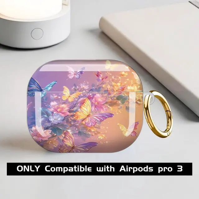 Alt view image 3 of 7 - Compatible with AirPod Pro 3 Case,Shockproof Protective Cover with Keychain, Wireless Charging Case Perfect for Women, Trendy Design for AirPod Pro 3rd Generation(Butterfly Floral Gradient)