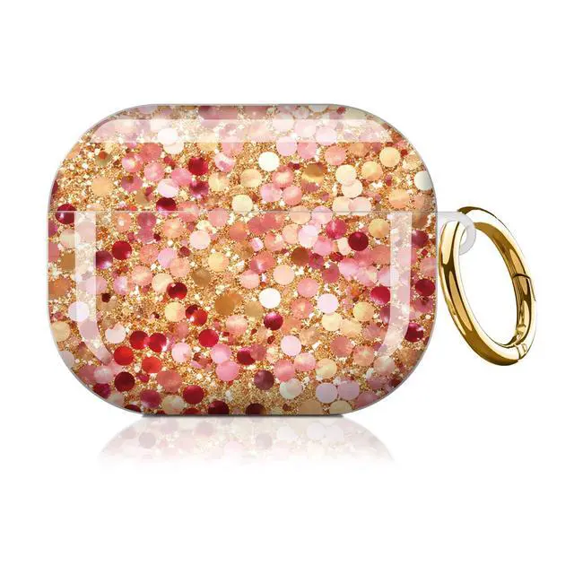 Alt view image 7 of 7 - Compatible with AirPod Pro 3 Case,Shockproof Protective Cover with Keychain, Wireless Charging Case Perfect for Women, Trendy Design for AirPod Pro 3rd Generation(Golden Pink Red)
