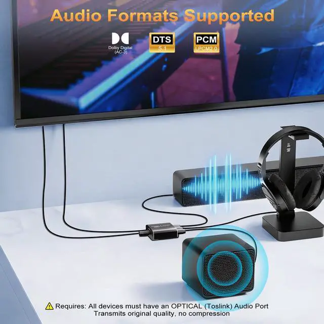 Alt view image 5 of 6 - Optical Audio Splitter 1x3, Toslink Digital SPDIF Splitter 1 in 3 Out | Supports Dolby Digital DTS 5.1 & LPCM 2.0, Compatible with PS5, Xbox, TV, Sound Bar, Home Theater