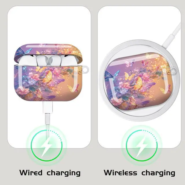 Alt view image 4 of 7 - Compatible with AirPod Pro 3 Case,Shockproof Protective Cover with Keychain, Wireless Charging Case Perfect for Women, Trendy Design for AirPod Pro 3rd Generation(Butterfly Floral Gradient)