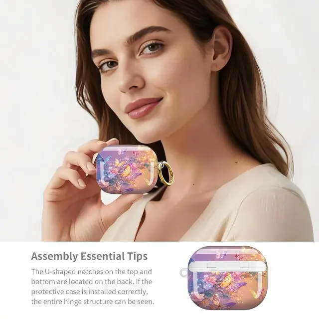 Alt view image 6 of 7 - Compatible with AirPod Pro 3 Case,Shockproof Protective Cover with Keychain, Wireless Charging Case Perfect for Women, Trendy Design for AirPod Pro 3rd Generation(Butterfly Floral Gradient)