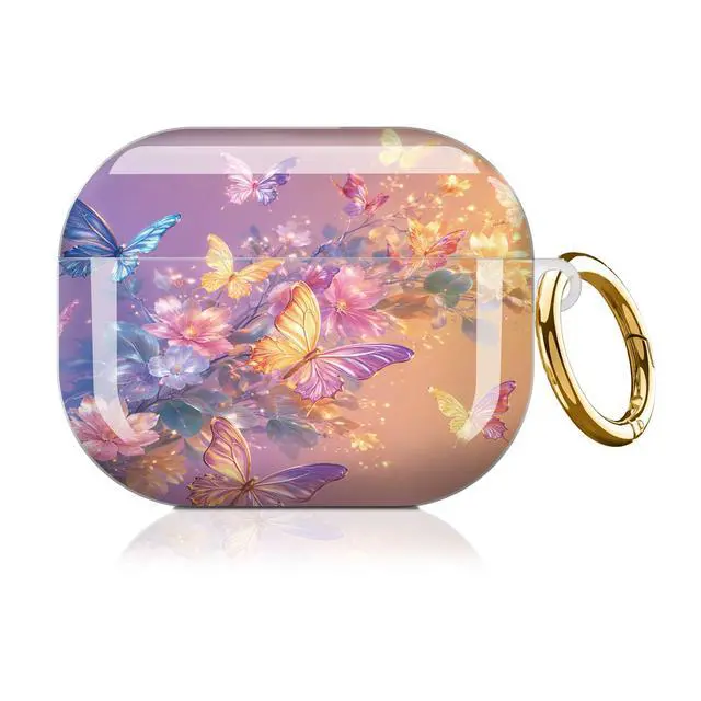 Alt view image 7 of 7 - Compatible with AirPod Pro 3 Case,Shockproof Protective Cover with Keychain, Wireless Charging Case Perfect for Women, Trendy Design for AirPod Pro 3rd Generation(Butterfly Floral Gradient)
