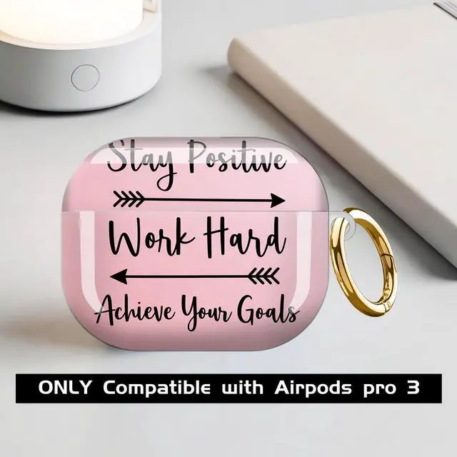 Alt view image 3 of 7 - Compatible with AirPod Pro 3 Case,Shockproof Protective Cover with Keychain, Wireless Charging Case Perfect for Women, Trendy Design for AirPod Pro 3rd Generation(Stay Positive Work Hard)