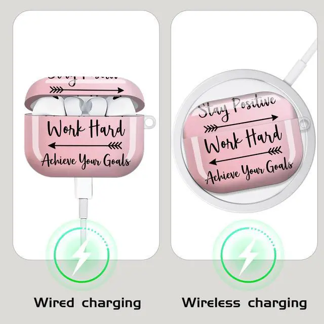 Alt view image 4 of 7 - Compatible with AirPod Pro 3 Case,Shockproof Protective Cover with Keychain, Wireless Charging Case Perfect for Women, Trendy Design for AirPod Pro 3rd Generation(Stay Positive Work Hard)