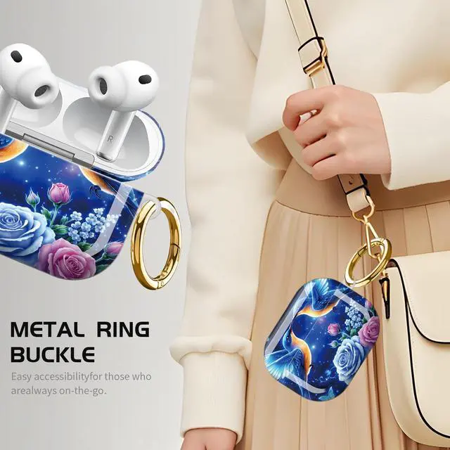 Alt view image 2 of 7 - Compatible with AirPod Pro 3 Case,Shockproof Protective Cover with Keychain, Wireless Charging Case Perfect for Women, Trendy Design for AirPod Pro 3rd Generation(Blue Birds Roses Butterfly)