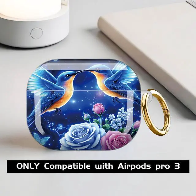 Alt view image 3 of 7 - Compatible with AirPod Pro 3 Case,Shockproof Protective Cover with Keychain, Wireless Charging Case Perfect for Women, Trendy Design for AirPod Pro 3rd Generation(Blue Birds Roses Butterfly)
