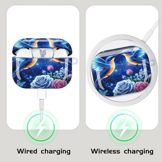 Alt view image 4 of 7 - Compatible with AirPod Pro 3 Case,Shockproof Protective Cover with Keychain, Wireless Charging Case Perfect for Women, Trendy Design for AirPod Pro 3rd Generation(Blue Birds Roses Butterfly)