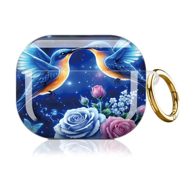 Alt view image 7 of 7 - Compatible with AirPod Pro 3 Case,Shockproof Protective Cover with Keychain, Wireless Charging Case Perfect for Women, Trendy Design for AirPod Pro 3rd Generation(Blue Birds Roses Butterfly)