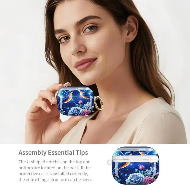 Alt view image 6 of 7 - Compatible with AirPod Pro 3 Case,Shockproof Protective Cover with Keychain, Wireless Charging Case Perfect for Women, Trendy Design for AirPod Pro 3rd Generation(Blue Birds Roses Butterfly)