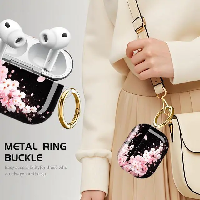 Alt view image 2 of 7 - Compatible with AirPod Pro 3 Case,Shockproof Protective Cover with Keychain, Wireless Charging Case Perfect for Women, Trendy Design for AirPod Pro 3rd Generation(Cherry Blossom Petals Falling)