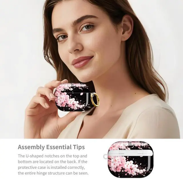 Alt view image 6 of 7 - Compatible with AirPod Pro 3 Case,Shockproof Protective Cover with Keychain, Wireless Charging Case Perfect for Women, Trendy Design for AirPod Pro 3rd Generation(Cherry Blossom Petals Falling)