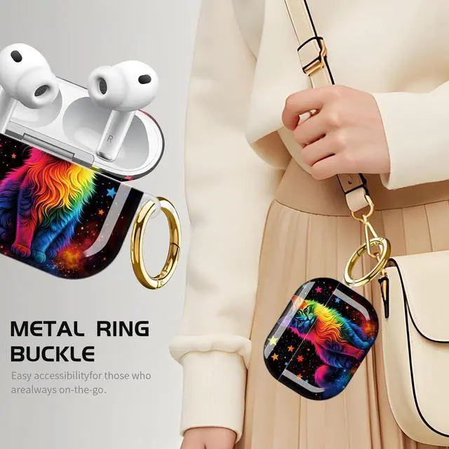 Alt view image 2 of 7 - Compatible with AirPod Pro 3 Case,Shockproof Protective Cover with Keychain, Wireless Charging Case Perfect for Women, Trendy Design for AirPod Pro 3rd Generation(Rainbow Cat)