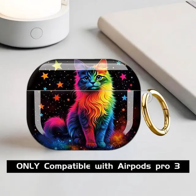 Alt view image 3 of 7 - Compatible with AirPod Pro 3 Case,Shockproof Protective Cover with Keychain, Wireless Charging Case Perfect for Women, Trendy Design for AirPod Pro 3rd Generation(Rainbow Cat)