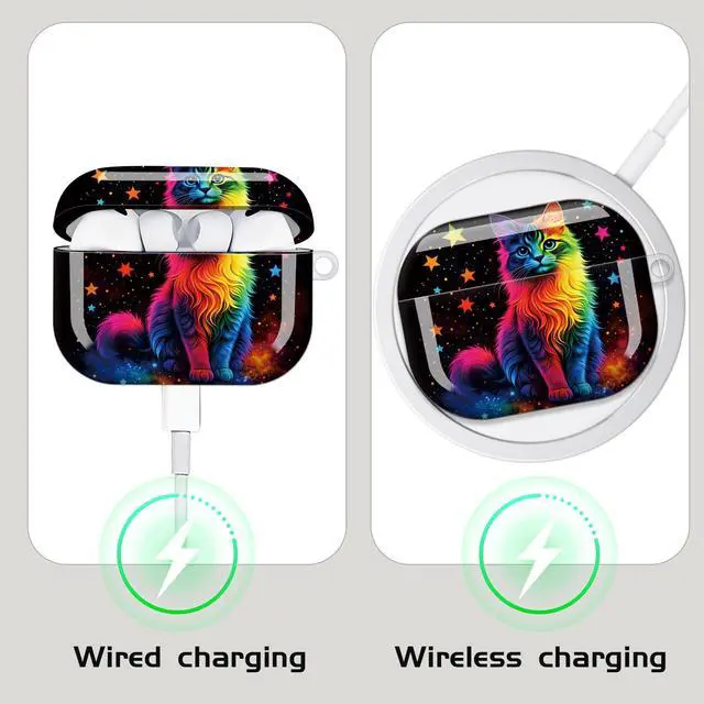 Alt view image 4 of 7 - Compatible with AirPod Pro 3 Case,Shockproof Protective Cover with Keychain, Wireless Charging Case Perfect for Women, Trendy Design for AirPod Pro 3rd Generation(Rainbow Cat)