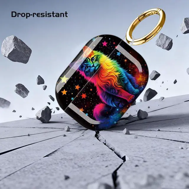 Alt view image 5 of 7 - Compatible with AirPod Pro 3 Case,Shockproof Protective Cover with Keychain, Wireless Charging Case Perfect for Women, Trendy Design for AirPod Pro 3rd Generation(Rainbow Cat)
