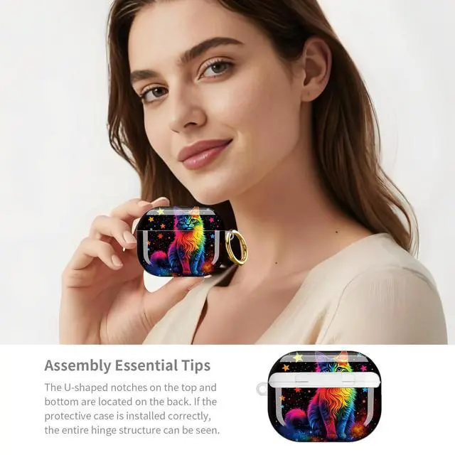 Alt view image 6 of 7 - Compatible with AirPod Pro 3 Case,Shockproof Protective Cover with Keychain, Wireless Charging Case Perfect for Women, Trendy Design for AirPod Pro 3rd Generation(Rainbow Cat)