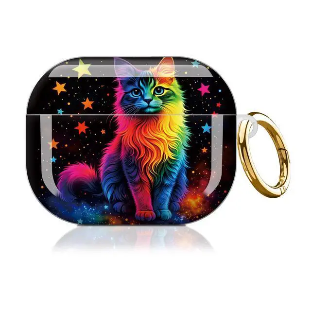 Alt view image 7 of 7 - Compatible with AirPod Pro 3 Case,Shockproof Protective Cover with Keychain, Wireless Charging Case Perfect for Women, Trendy Design for AirPod Pro 3rd Generation(Rainbow Cat)