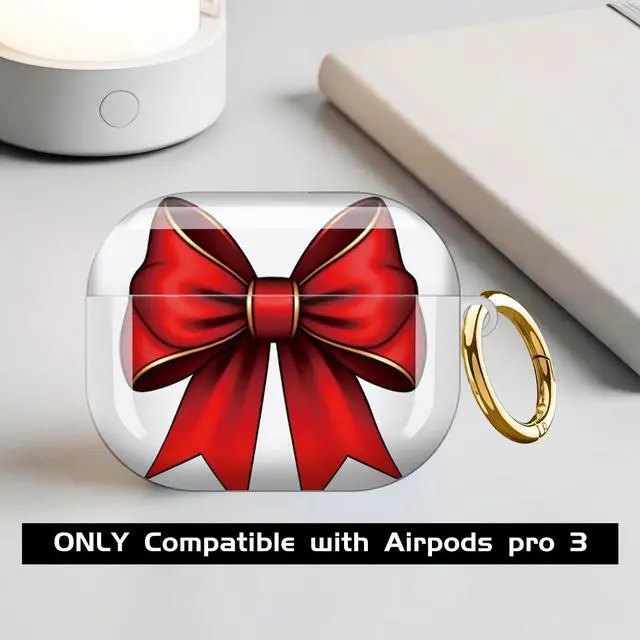 Alt view image 3 of 7 - Compatible with AirPod Pro 3 Case,Shockproof Protective Cover with Keychain, Wireless Charging Case Perfect for Women, Trendy Design for AirPod Pro 3rd Generation(Red Bow)