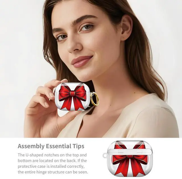 Alt view image 6 of 7 - Compatible with AirPod Pro 3 Case,Shockproof Protective Cover with Keychain, Wireless Charging Case Perfect for Women, Trendy Design for AirPod Pro 3rd Generation(Red Bow)