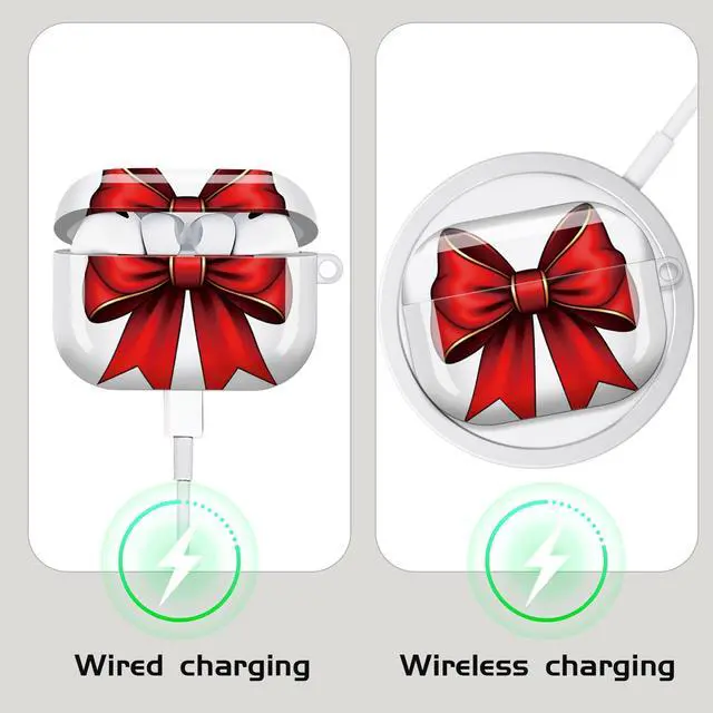 Alt view image 4 of 7 - Compatible with AirPod Pro 3 Case,Shockproof Protective Cover with Keychain, Wireless Charging Case Perfect for Women, Trendy Design for AirPod Pro 3rd Generation(Red Bow)