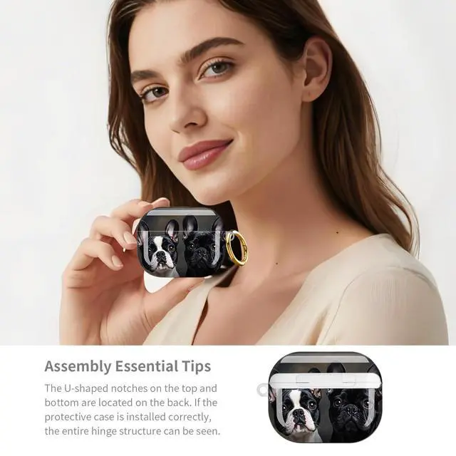 Alt view image 6 of 7 - Compatible with AirPod Pro 3 Case,Shockproof Protective Cover with Keychain, Wireless Charging Case Perfect for Women, Trendy Design for AirPod Pro 3rd Generation(French Bulldog Duo)