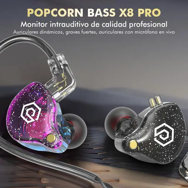 Alt view image 2 of 7 - Bass X8 Pro in Ear Monitors Headphones Gaming Earbuds Headphones Stereo with Microphone (Black)