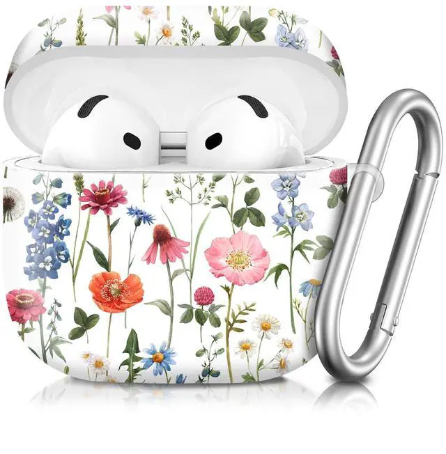 Main image of Compatible with AirPod 4th Generation 2024 Case, Shockproof Anti-Drop Protective Cover, Cute Case for Women Men with Keychain(Cute Wild Floral)