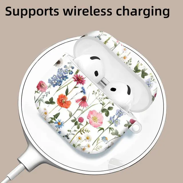 Alt view image 3 of 6 - Compatible with AirPod 4th Generation 2024 Case, Shockproof Anti-Drop Protective Cover, Cute Case for Women Men with Keychain(Cute Wild Floral)