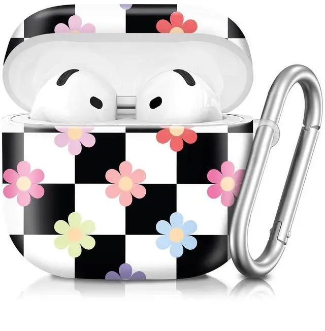 Main image of Compatible with AirPod 4th Generation 2024 Case, Shockproof Anti-Drop Protective Cover, Cute Case for Women Men with Keychain(Colorful Floral Checkered)