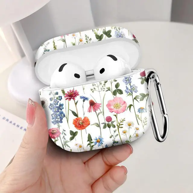 Alt view image 5 of 6 - Compatible with AirPod 4th Generation 2024 Case, Shockproof Anti-Drop Protective Cover, Cute Case for Women Men with Keychain(Cute Wild Floral)